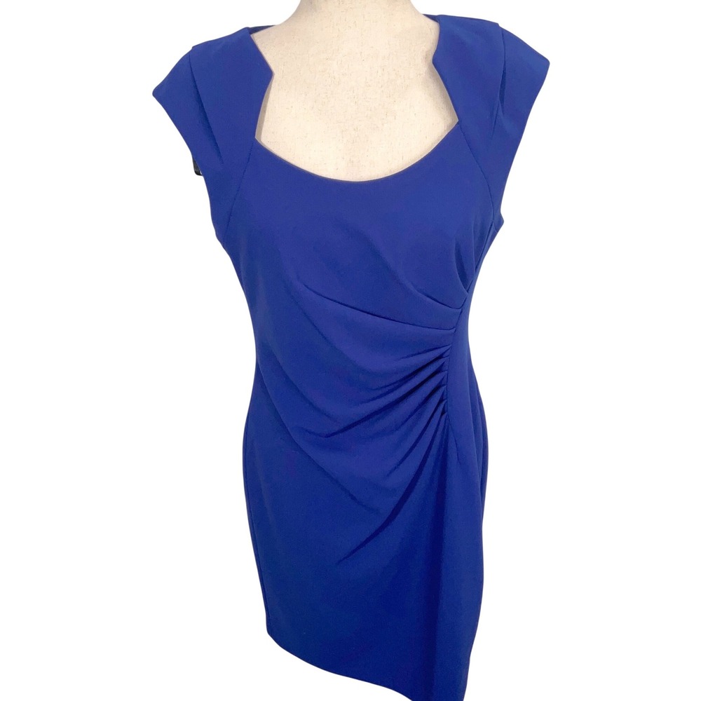 Calvin Klein Dress Womens 10 Cobalt Blue Bodycon Bold Side Ruched Sheath NWT